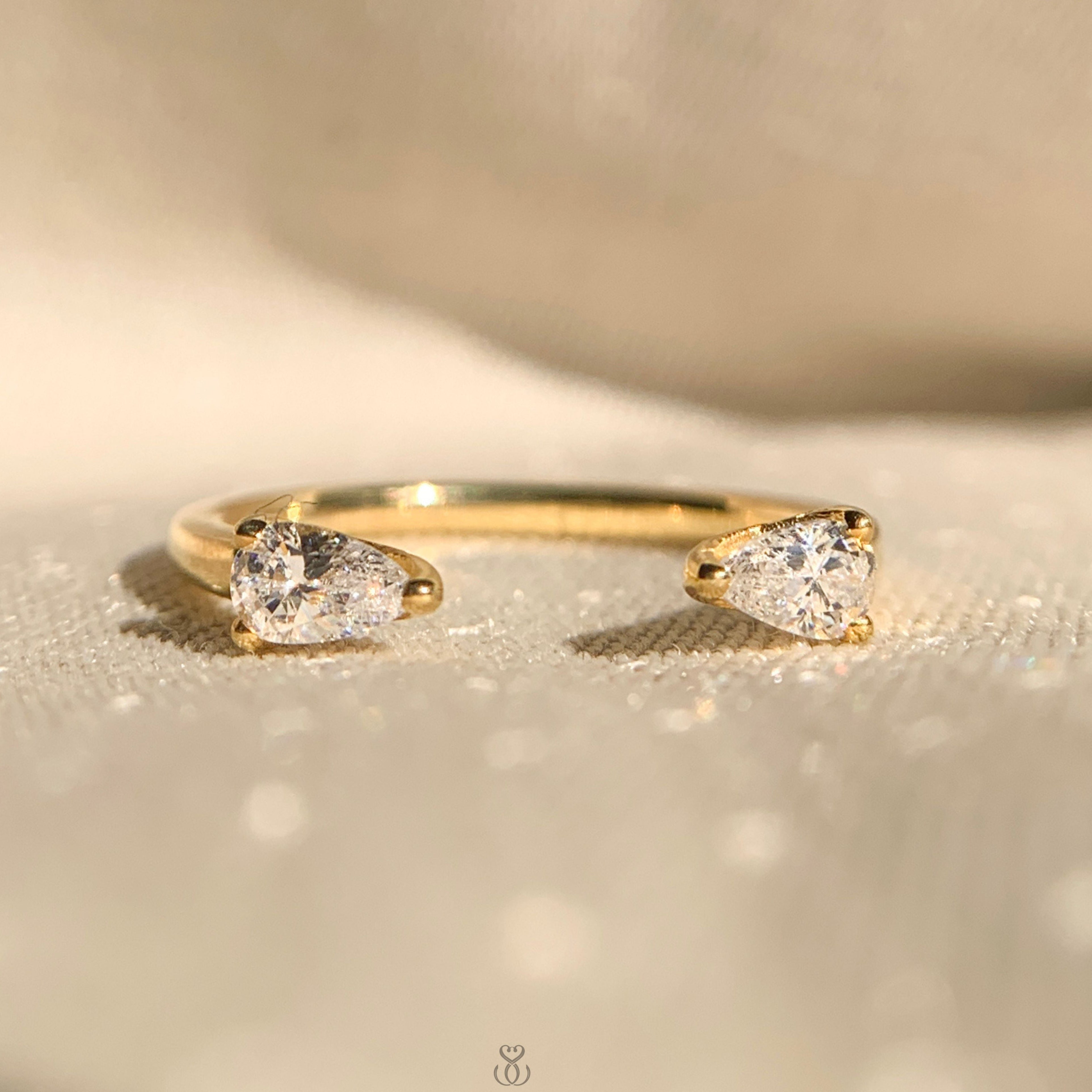 Elegant pear diamond open ring wedding band in 14k white gold